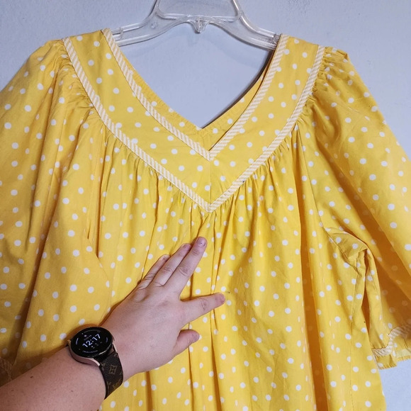 Vintage Two Potato Yellow Polka Dot Midi  Dress Mumu Wide Sleeve Pockets XL - Picture 4 of 16